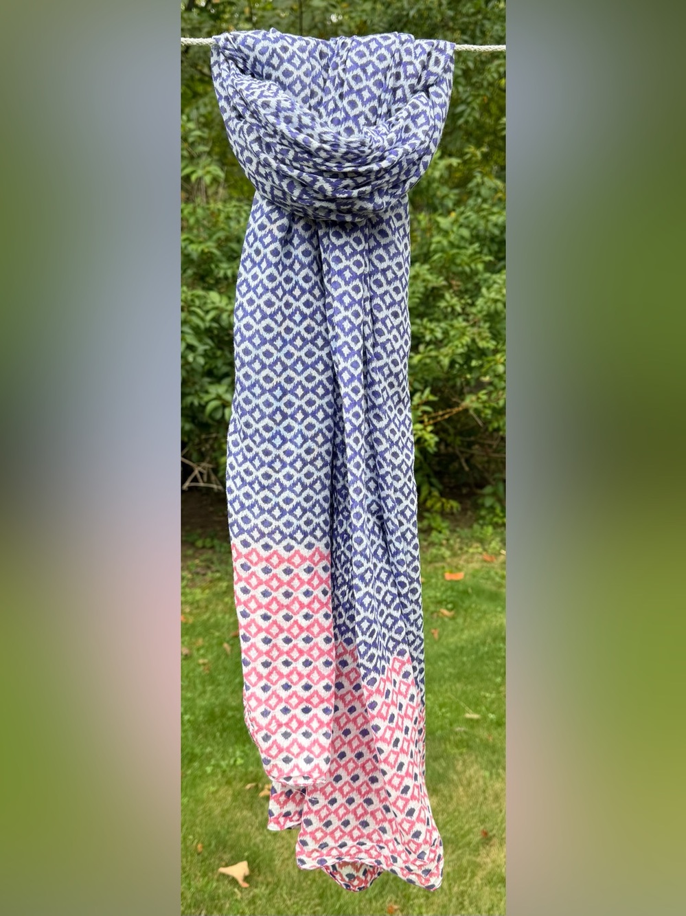 LOFT Blue and Pink Geometric Pattern Scarf